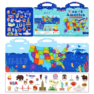 Educational USA map jelly sticker book for children with washable reusable landmark stickers
