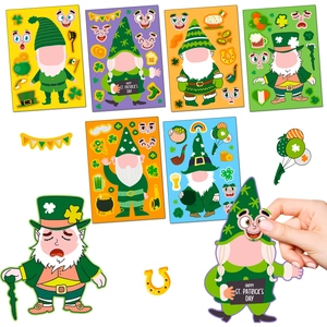 Set di 6 fogli di adesivi fai da te gnomi per San Patrizio con trifogli e pentole d'oro