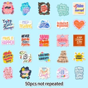 50pcs set of assorted English inspirational stickers with colorful hand-drawn floral patterns
