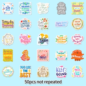 Set of 50 unique inspirational stickers with floral and celestial motifs for water bottles