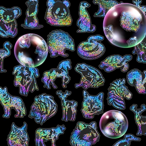 Autocollants Silhouettes d'Animaux Laser Holographiques Décalcomanies Réfléchissantes Argent pour Décoration de Journal Scrapbooking Enfants