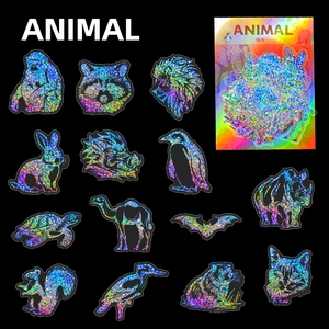 Détail de 15 autocollants d'animaux holographiques avec effets de réfraction laser