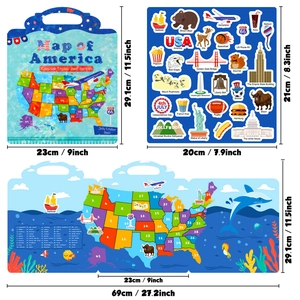 Educational USA map reusable sticker book for kids with large fold-out panorama map