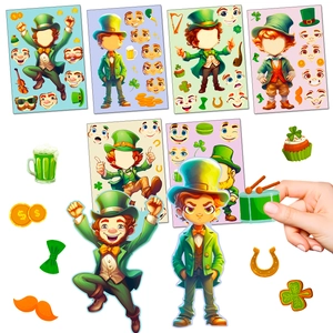 St. Patrick's Day Leprechaun DIY Make A Face Adesivi Per Bambini Trifoglio Irlandese Pentola Di Monete D'oro Puzzle Di Cartoni Animati Giochi Di Festa