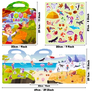 Reusable four seasons quiet book for kids with colorful stickers and folding scene board