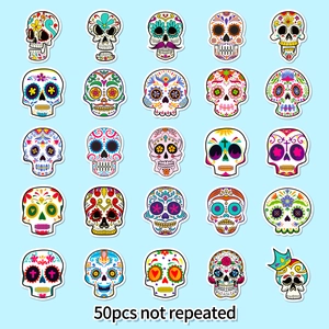 Set van 50 kleurrijke gothic suikerschedel stickers met bloemmotieven voor skaten