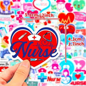 50pcs waterproof nurse heart stickers with medical icons for nurse day decoration