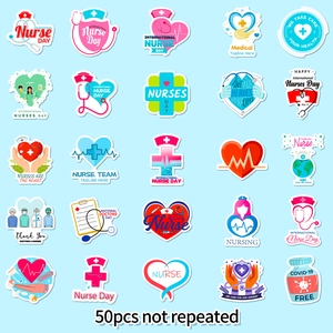 Set of 50 unique nurse-themed stickers featuring stethoscopes and creative heart designs