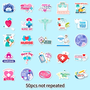 Pack of 50 creative nurse appreciation stickers featuring medical heart and healthcare icons