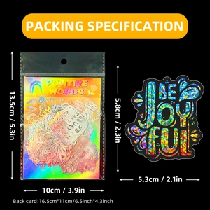 Autocollants de texte holographiques avec effet laser et dimensions de l'emballage inclus