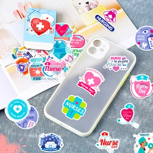 Nurse appreciation stickers featuring medical heart designs applied on a phone case