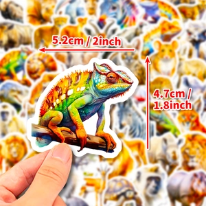 50pcs colorful cartoon African animal stickers for kids, waterproof PVC chameleon decal