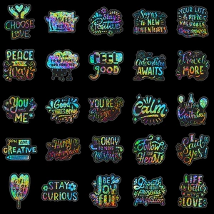 50 autocollants holographiques argentés avec citations motivantes pour déco laptop