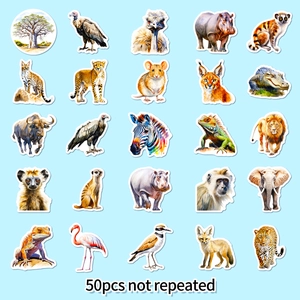 50pcs watercolor African animal stickers set for kids water bottles and skateboards