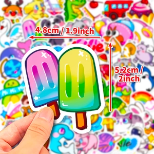 50pcs cute cartoon popsicle stickers for kids water bottle decoration, 4.8cm x 5.2cm size