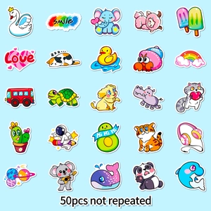 50pcs cute assorted cartoon stickers set for water bottles and skateboards