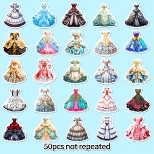 50pcs non-repeating Lolita style dress stickers featuring colorful Victorian fashion designs