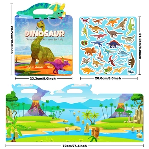 Libro de pegatinas de dinosaurios reutilizables con gran escenario volcánico plegable