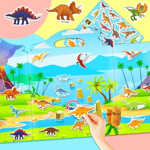 Libro de pegatinas de dinosaurios reutilizables para niños con escenas prehistóricas