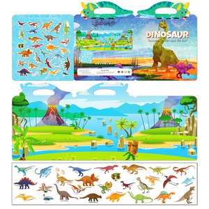 Libro de pegatinas de dinosaurios reutilizables para educación infantil con asa portátil