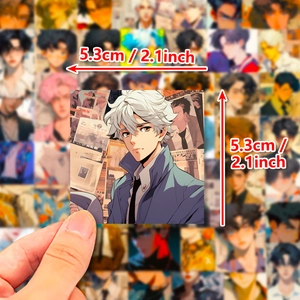 Handheld anime boy sticker in 5.3cm square size for laptops and luggage decoration