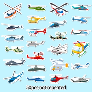 Set of 50 unique cool helicopter and aircraft stickers for notebooks and skateboards