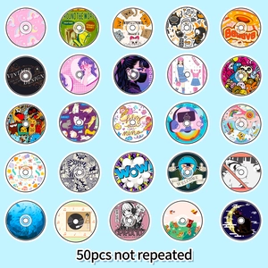 Set of 50 unique round vinyl music stickers for laptop water bottle window decor