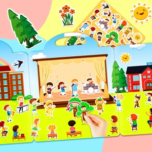 Educational reusable jelly sticker book for kids with concert stage and cartoon characters