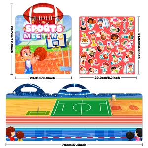 Livre d'autocollants de sport pour enfants avec poignée et scène dépliable de 70 cm
