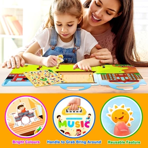 Reusable music themed jelly sticker book for kids with portable handle and vibrant scenes