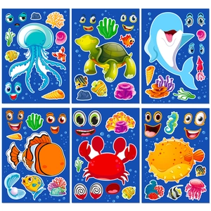 Set di 6 adesivi per bambini fai-da-te con animali marini come tartarughe e delfini