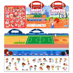 Livre d'autocollants réutilisables sur le sport avec décors dépliants et athlètes