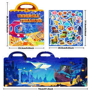 Libro di adesivi riutilizzabili tesoro marino con tabellone pieghevole per bambini