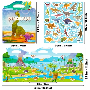 Libro de pegatinas de dinosaurios reutilizables con escena plegable y asa para niños