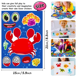 Set di 6 fogli di adesivi animali marini per bambini puzzle fai da te divertenti