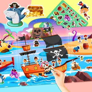 Children's pirate harbor jelly quiet book with reusable stickers and scene board