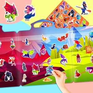 Educational fantasy dragon castle quiet book with 3D jelly stickers and folding play scene
