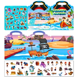 Reusable pirate harbor jelly sticker book for kids with waterproof TPE pirate scene stickers