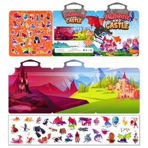 Reusable Dragon and Castle jelly sticker book for kids early education and fun