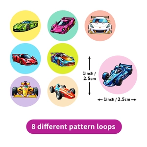 8 cool racing car cartoon stickers for kids, 1 inch round labels for scrapbooking