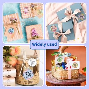 Pink floral 'Thank You' stickers applied on gift boxes, envelopes and packaging jars