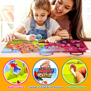 Detail showing reusable jelly stickers for children with portable handle and scene board