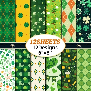 St Patrick Day Patterned Scrapbook Paper Shamrock Green Plaid Decorative Craft Paper For Journaling DIY Projects