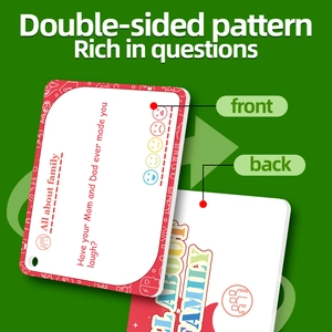 Double-sided family interaction cards with guiding questions and emoji mood icons