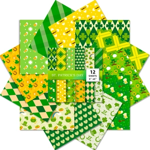 Detailed spread of 12 patterns for St. Patrick's Day 6x6 inch decorative craft paper sheets