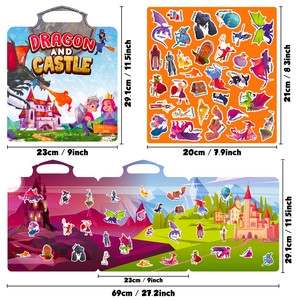 Reusable Dragon and Castle jelly sticker book for toddler early educational activities