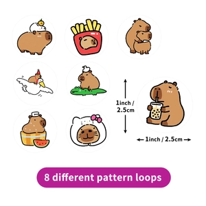 500pcs roll of cute 1-inch capybara reward stickers with 8 assorted cartoon animal designs