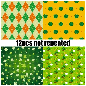 12pcs unique St. Patrick's Day decorative paper featuring clovers and lucky green patterns