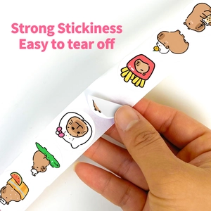 Strong sticky cartoon capybara stickers roll for kids reward and easy to tear off