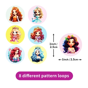 Rouleau de 500 autocollants princesse cartoon avec 8 motifs pour école et cadeaux